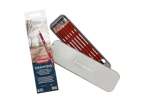 Derwent Drawing Pencils and Accessories, Soft, Metal Tin, 6...
