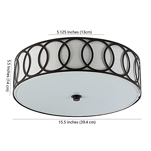 JONATHAN Y 15.5" Oil Rubbed Bronze Modern Metal LED Flush Mount Ceiling Light for Bedroom Hallway, White Linen Drum Shade with Geometric Fretwork, LED Bulbs Included (JYL3503C) by JONATHAN Y - Image 4