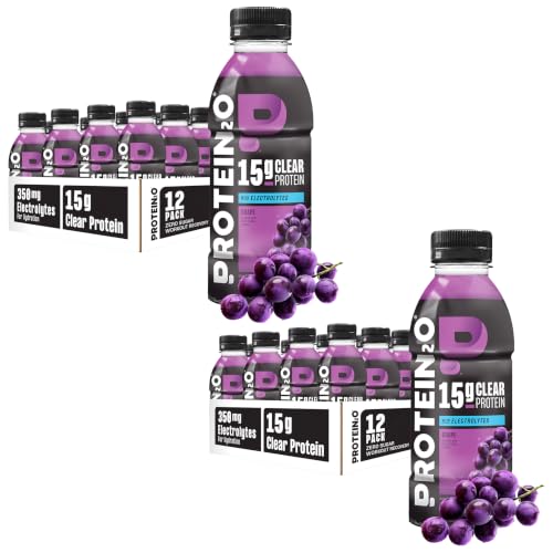 Protein2o 2-in-1 Clear Whey Protein &amp; Electrolyte Beverage, 15g Protein, Gluten-Free, 16.9 fl oz Bottles, Grape (Pack of 24)