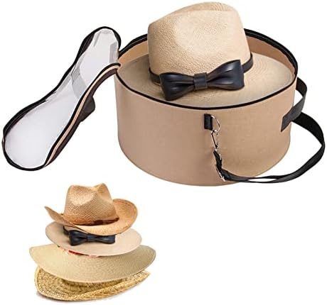 Pehciroe Hat Boxes for Women & Men Storage Large Felt Hat Boxes Storage Round Foldable Hat Carrier Travel Cowboy Hat Storage Box Storage for Hats Toy Clothes with Lid, Khaki