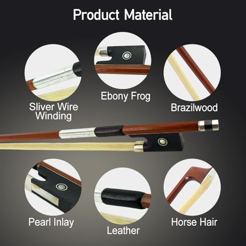 Image of Vetimobato 1 /2 Violin Bow - Brazilwood with Ebony Frog & Natural Mongolian Horsehair - Perfect for Adults, Students, Beginners - Traditional Fiddle Bow for 1 /2 Violins (1 /2)