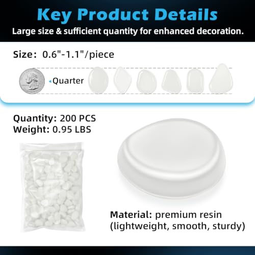 Image of NAMTSO White Glow in the Dark Rocks Outdoor Garden Decor, 200 pcs, 0.95 lbs | Large 0.6 inch-1.1 inch /pc, Resin Glowing Pebbles, Luminous Stones for Landscaping, Patio, Backyard, Lawn, Aquarium & Fish Tank Decor