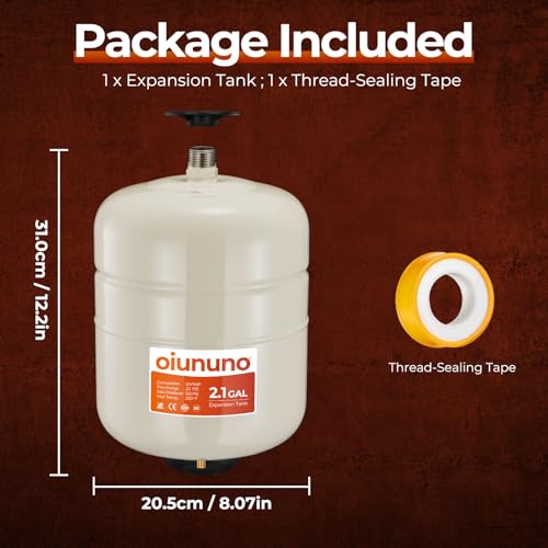 Potable Thermal Expansion Tank 2.1 Gallon, 3/4\" MNPT Connection, Compact Design for Water Heater, RV, Marine, Boat, Off-Grid Systems, Residential Plumbing & Solar Thermal
