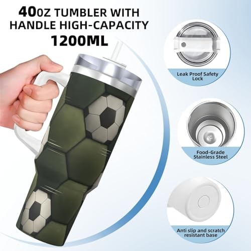 Taza de café y botella de agua de fútbol de 40oz: vaso aislado reutilizable con asa 5