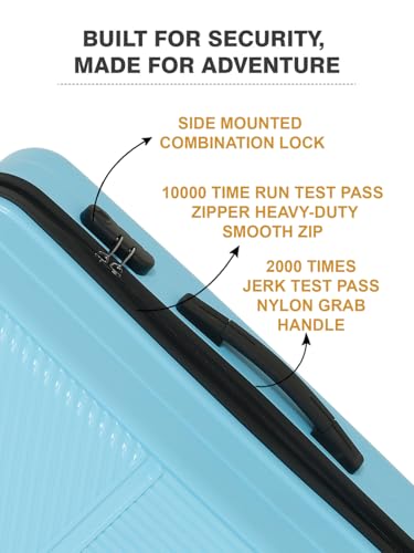 Image of Teakwood Set of 2 8 Wheels Trolley Bag, Hard Cabin with Zipper Closure, Adjustable Push Button & Cross Side Strap, Number Lock System 360 Degree (Set of 2, Sky Blue)