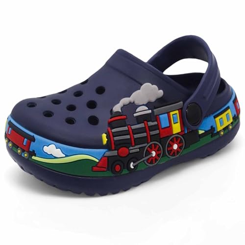 Image of Boys Girls Toddler Clogs Little Kids Slip on Slides Sandals Slippers Cute Cartoon Train Pattern Garden Clogs Summer Indoor Outdoor Beach Pool Water Shoes