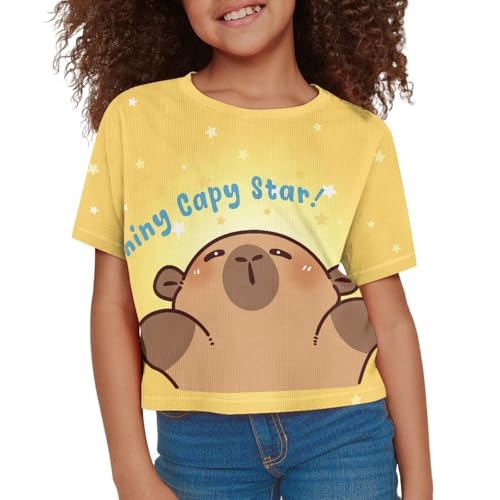 Image of Girls Fashion Crewneck Tee Shirts Casual Short Sleeve Crop Top Summer Outfits 5-14 Year