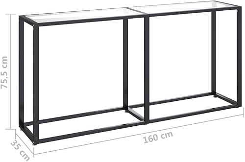 Miniatura 10 de vidaXL Mesa consola rectangular de vidrio templado en negro, para sala de estar, mesa auxiliar de acero con recubrimiento en polvo, mesa para Negro