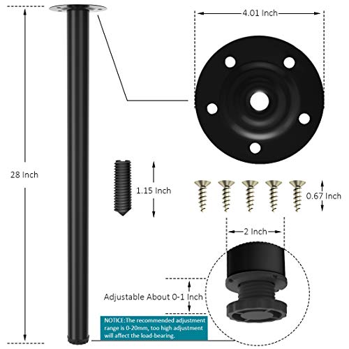 Gotland Height Adjustable Table Legs 28 Inch Metal Desk Legs Set of 4PCS - Heavy Duty Modern DIY Furniture Replacement Leg for Home Dining Office Computer Gaming Desk (Black，28\") - Thumbnail 2