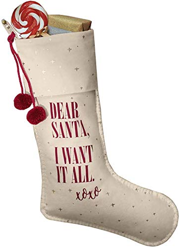 Stephanie Imports Holiday Christmas Dear Santa, I Want It All 19" Canvas Stocking