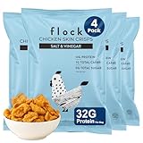 Flock Keto Chicken Skin Chips Big bags | Salt and Vinegar Flavo | Low Carb, High Protein, Gluten-Free Chicken Crisps Large bags, Keto Snack, Protein Crackers, family size Diet Snacks, 4-Pack (2.5oz)