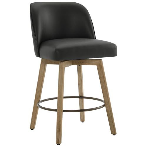 CHITA Modern Swivel Counter Height Bar Stools Set of 2, 26" Upholstered Counter Stools, Solid Wood Legs, Comfortable Cushioned Seat, Black Faux Leather by CHITA - Used condition - Image 7