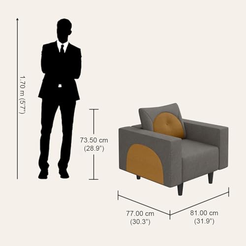 Image of Interio by Godrej Sofa Windle 1-Seater Fabric Sofa for Living Room, 3-Years Warranty, Solid Wood, Taupe and Camel