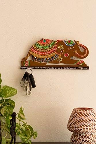 Western Eiderdown Presents Mache Elephant Papier-Mache Key Holder (30 cm X 1 cm X 13 cm, Brown) #Aport-484