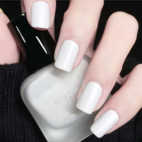 White Nail Polish - Matte White Nail Varnish -Long-Lasting - Quick-Dry & Chip-Resistant Formula, Easy to Apply - No UV Lamp Needed, Perfect for Women & Girls
