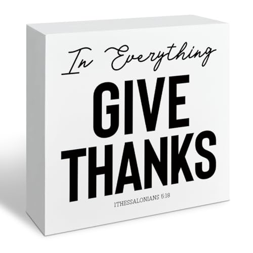 Religious Wood Signs, In Everything Give Thanks Sign, Bible Verse Artwork for Tabletop Decors, Christian Home Decor, Dining Room Decor, Kitchen Shelves Decoration, Christian Wooden Box Sign A48
