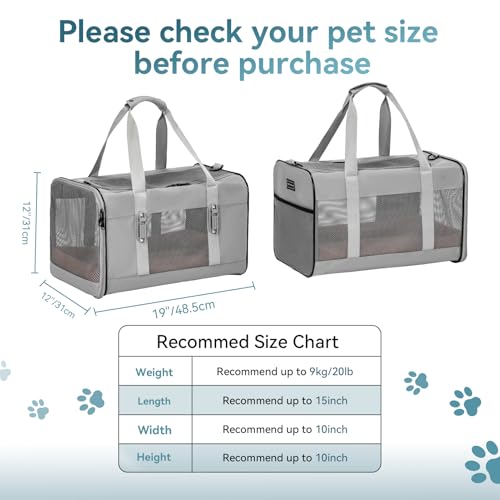 Petsfit Travel Pet Carrier for Large Cats (up to 20 lbs), Soft-Sided Dog Car Travel Carrier with Patented Buckle and Soft Padding, Ideal for Car Road Trips,19X12X12 Inch,Gray - Image 3