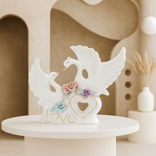 Image of Xtore Modern Swan with Multicolour Flower Design for Home Decor (Pack of 1, White)