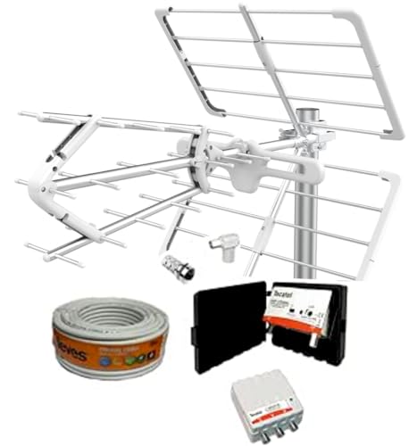 Kit Antena Tv Tecatel Amplificador 30 Db Fuente Alimentación 2 Salidas Conexiones 20m Cable