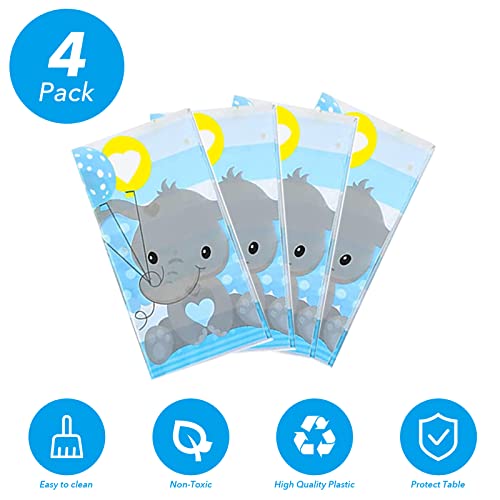 4 Pieces Baby Shower Tablecloths Decorations Blue Elephant Table Cover Birthday Tablecloth 108×54 Inch Rectangular Plastic Table Decors For Baby Boy Gender Reveal Party Supplies #TOP3