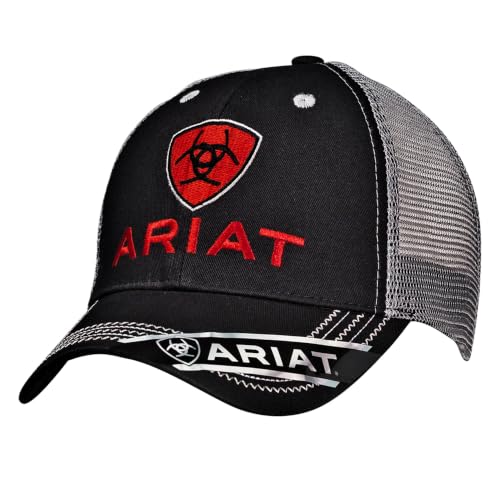 Ariat Men's Black Red Gray Mesh Hat, Black, One Size