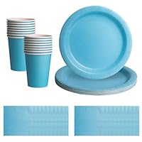 52pcs Blue Disposable Tableware Set - 20 Paper Napkins 16 Cups 16pcs 7inch Paper Plates | Biodegradable Solid Color Blue Dinnerware for Birthdays, Weddings, Kids Adult Christmas Party