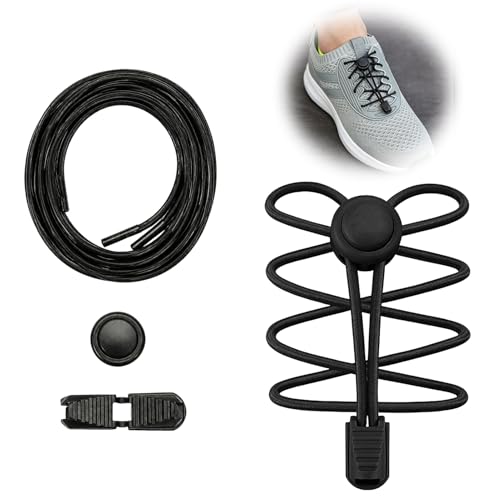 Hyblosp 2 Pièce Lacets Élastiques sans Nœud, Lacets de Chaussures Élastiquesde Autobloquants 120 cm, No Tie Lacets pour Sport, Lacets Extensibles Réglables à Couper, Système de Fermeture Rapide, Noir