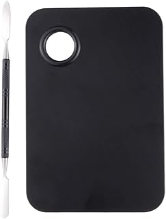 KALLORY Stainless Steel Makeup Palette 2pcs Cosmetic Mixing Makeup Palette with Spatula Too Foundation Palette for Nail Art Makeup Foundation, Large