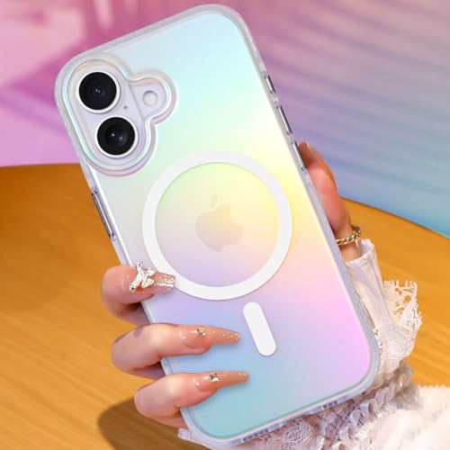 Image of AIGOMARA Magnetic Case for iPhone 17 [Compatible with Magsafe] [Fluorescent Holographic Iridescent] Slim Shockproof Matte Back Protective Phone Cover for Women Girls 6.3 Inch
