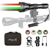 Odepro KL52 MAX Upgraded Hunting Flashlight Super Bright Long Range Zoomable Predator Light with Red Green White IR850 LEDs Stepless Pressure Switch Mount for Coyote Hog Varmint