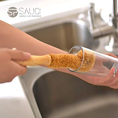 Wodden Cleaning Brush, Bottle Washing Brush, Pan Scrub Brush, Natural Coconut Fiber Brush Head , Sturdy, Deep Cleaning, Eco-Friendly #TOP4