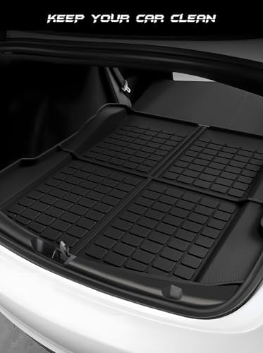 ASZSK Maty Bagażowe Tesla Model 3 2021 2022 2023, Mata Bagażnika TPE Tesla Model 3 Wodoodporna z Haczykami na Bagażnik, Dywany Wanna Bagażnika Przednie i Tylne Czarny