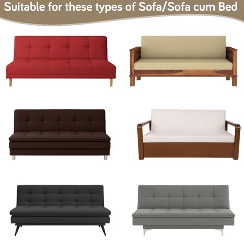 Image of HOKIPO Armless Sofa Cover for Sofa Cum Bed, 280 GSM Stretchable Elastic Futon Slipcover, 'Aria Nova' (Medium) Light Cream (AR-6702-CRM)