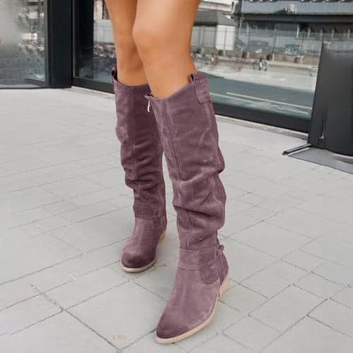 Bottes hautes tendance slouch hiver à petit talon géométrique stable - 4