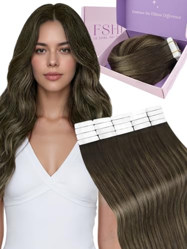 Fshine Tape in Hair Extensions Human Hair, Balayage Dark Brown to Chestnut Brown Tape in Extensions Straight Natural Remy Hair Tape in Human Hair Extensions 16 Inch 20pcs 50g (#2/6/2, 16in)