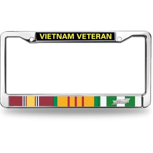 Image of Vietnam Veteran Flag Rattle-Proof License Plate Frame US Veteran Pride License Plate Frame Custom for Car Lover