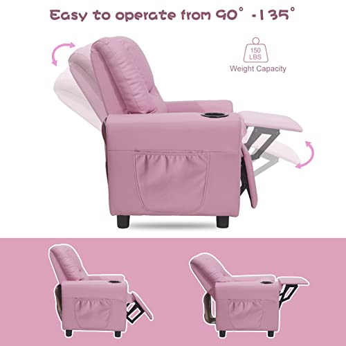 Gnmlp2020 Kids Recliner Chair With Cup Holder And Side Pocket, Toddler Recliner Chair With Adjustable Footrest & Headrest, Small Recliner For 0-5 Years Old Childrens，Pu Leather Easy To Clean - Pink #TOP4