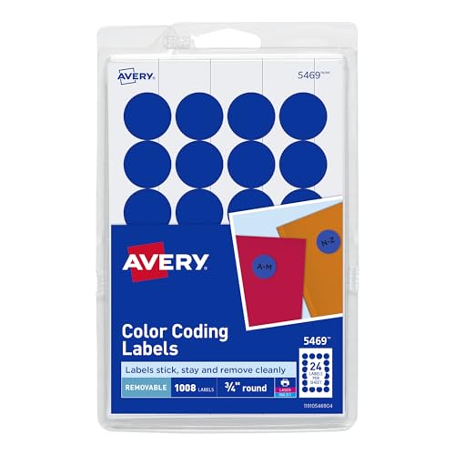 Avery Print/Write Self-Adhesive Removable Labels, 0.75 Inch Diameter, Dark Blue, 1,008 per Pack (5469)