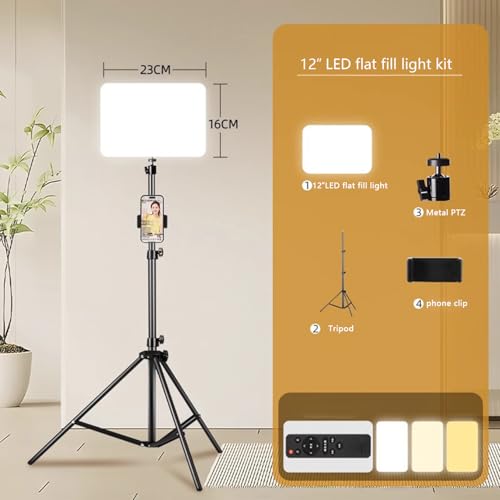 12 inch LED Video Light Kit,2700K-7500K 10W Photography Studio Light - سوفت بوكس - Photography Lighting with Tripod Stand and Phone Holder for Video Recording, Game Streaming