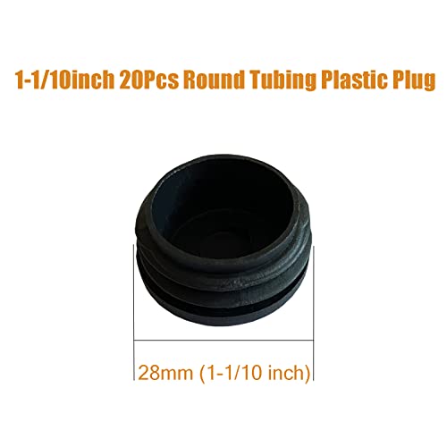 Image of Round Tubing Plug Cap 1-1 /10 Inch, 20Pcs Tubing End Cap Plastic Plugs Chair Glide Insert Finishing Plug, Black 28mm