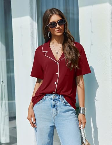 Image of Ekouaer Pajamas Set for Women 2 Piece Pjs Short Sleeve Sleepwear Button Down Lounge Shorts Sets S-XXL