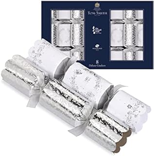 Tom Smith Pack of 8 Deluxe White & Silver Merry Christmas Wreath Charity Xmas Crackers 33cm