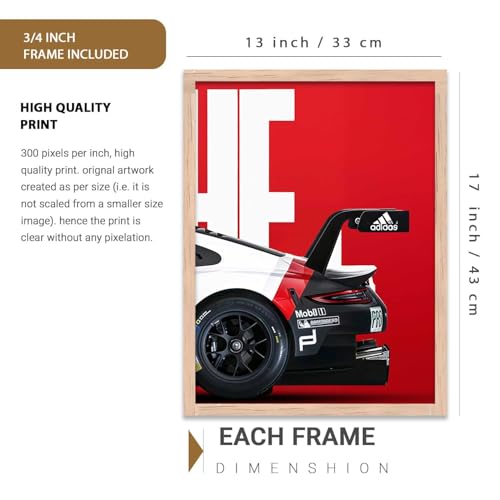 Image of HOMESY Sports Car Framed Posters Gift Items for Boys Room | Wall Decoration for Bedroom Living Room Office Gaming Room Decor | Sports Car Poster with Frame for Wall Decor Set Of 3 Size (13x17 inch, BROWN)