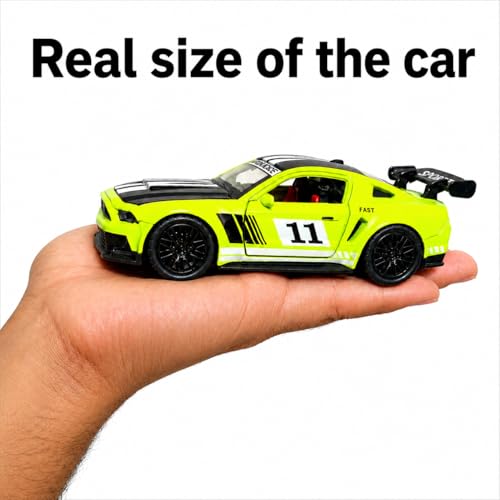 Image of Ford Mustang GT Die Cast Toy Car 1:36 Scale Pull Back Sports Car Model for Kids Boys | Alloy Metal Miniature Vehicle with Openable Doors & Rubber Tires | Collectible Racing Car Toy Gift