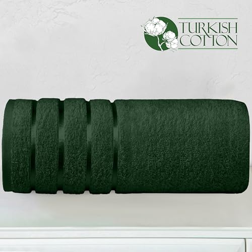 Image of Elegant Comfort 100% Turkish Cotton 4 Lines Viscose Stripe Jumbo Bath Towel - Hotel Spa Quality Extra Large 35 x 70 Inch Bath Towel Ultra Soft, Super Absorbent Quick Dry Large Bath Towel, Hunter Green