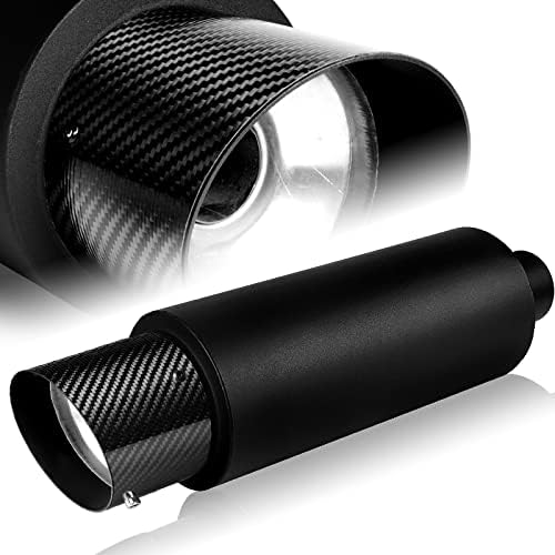Universal 4" N1 Carbon Fiber Slant Tip Muffler, 2.5" Inlet Black Stainless Steel Resonator Canister Silencer (1PCS)