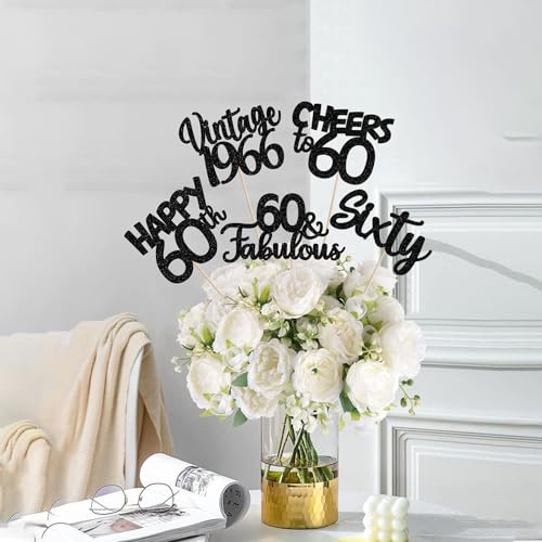 Image of 15 PCS Black 60th Birthday Centerpiece Sticks Sixty Happy 60th Vintage 1966 Table Flower Centerpieces Sticks Cheers to 60 Fabulous Floral Decorations for 60th Birthday Party Centerpieces Supplies