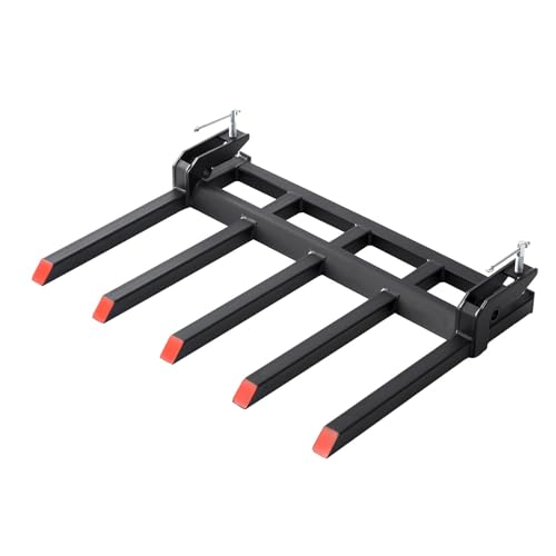 Debris Forks to 48" Bucket, Heavy Duty Clamp-On Pallet Fork 2500 Lbs Capacity Load, Tractor Forks Attachment Fit for Loader Bucket Skidsteer Tractor