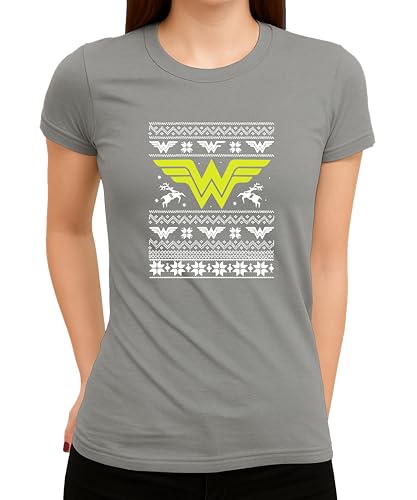 Image of Wonder Woman Xmas Design - Festive Christmas Clothing Gift Idea Merry Christmas Xmas Design Santa Winter Ladies T-Shirt, gray, S