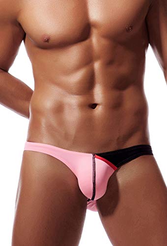 Newsywell Men's Ice Silk Bikinis Fashion Micro Low Rise Microfiber Bulge Briefs Underwear Red Medium